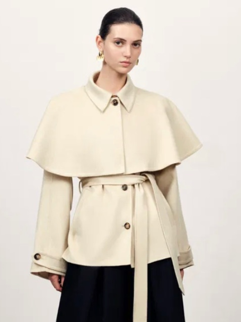 Cream Trench Coat with Cape Overlay